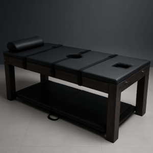 Private fetish-friendly massage studio with milking table for immersive sensual experiences